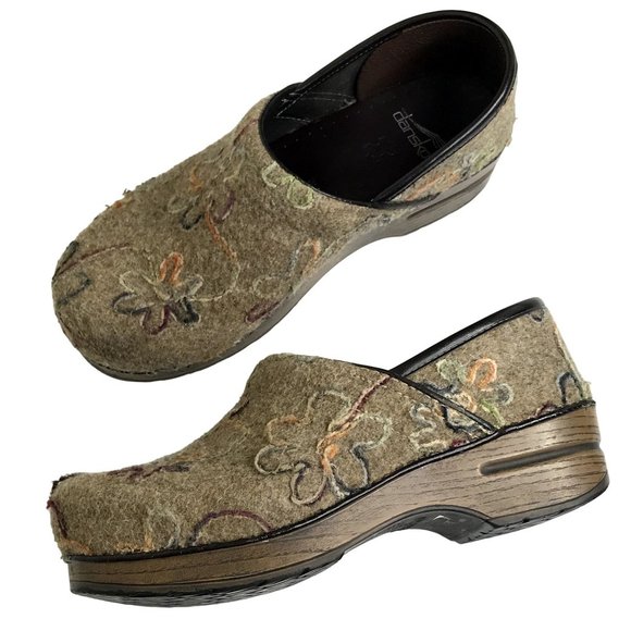 dansko floral felt clogs